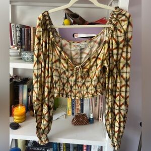 Urban Outfitters Cream/Multicolored Peasant Top